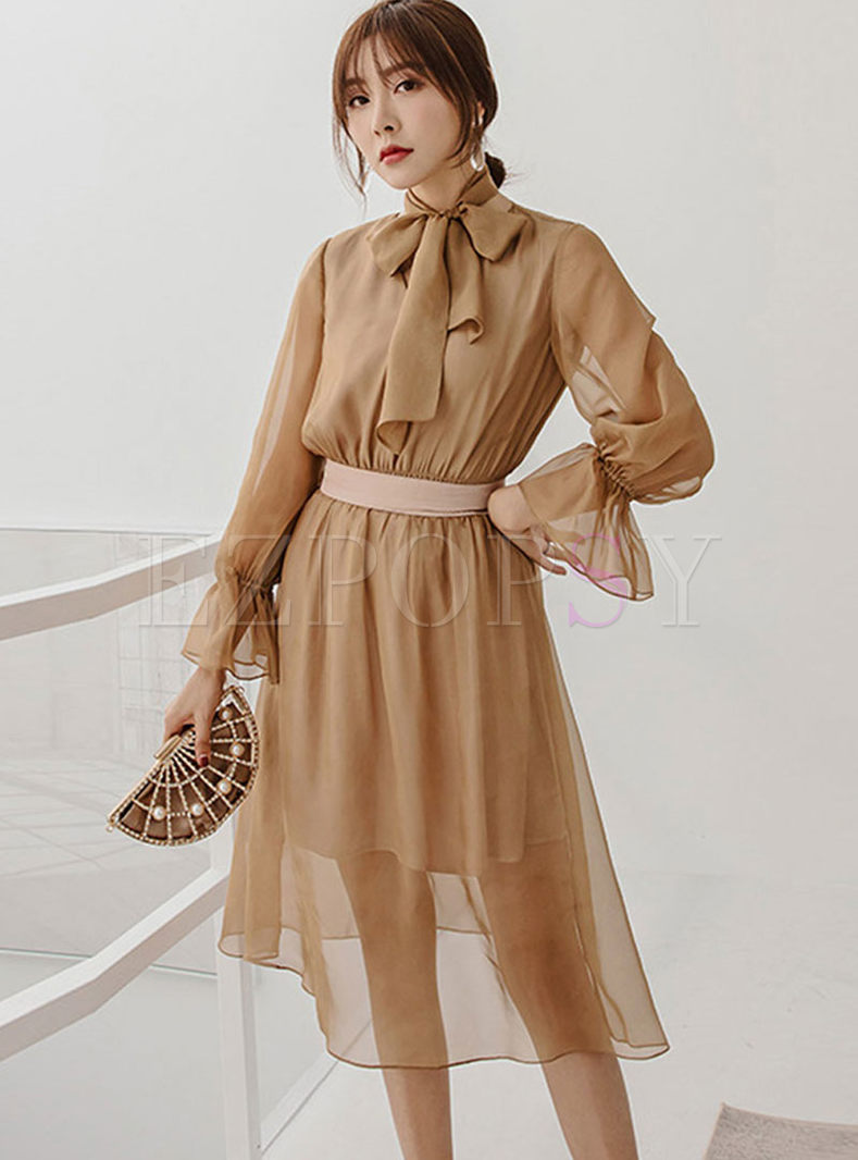Solid Color Bowknot Chiffon Party Dress