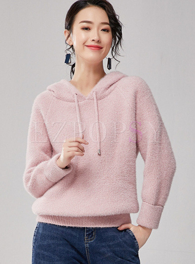 Solid Color Hooded Loose Sweater