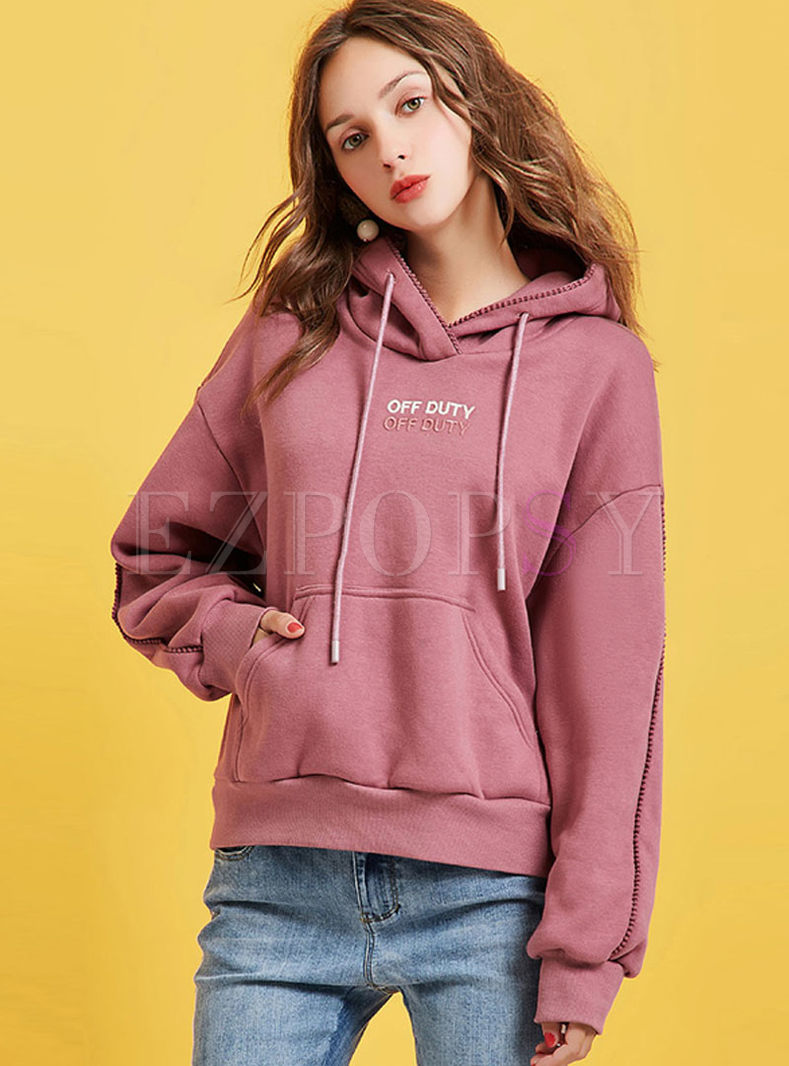 Casual Letter Embroidered Loose Hoodie