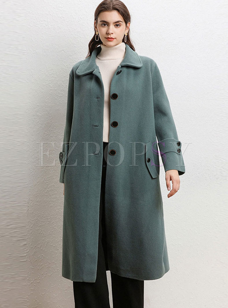 Solid Color Lapel Double-Cashmere Overcoat