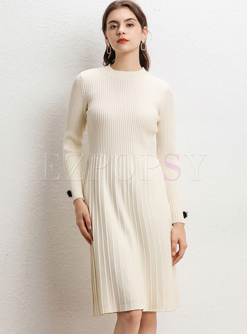Solid Color Slim Sweater Dress With Vest