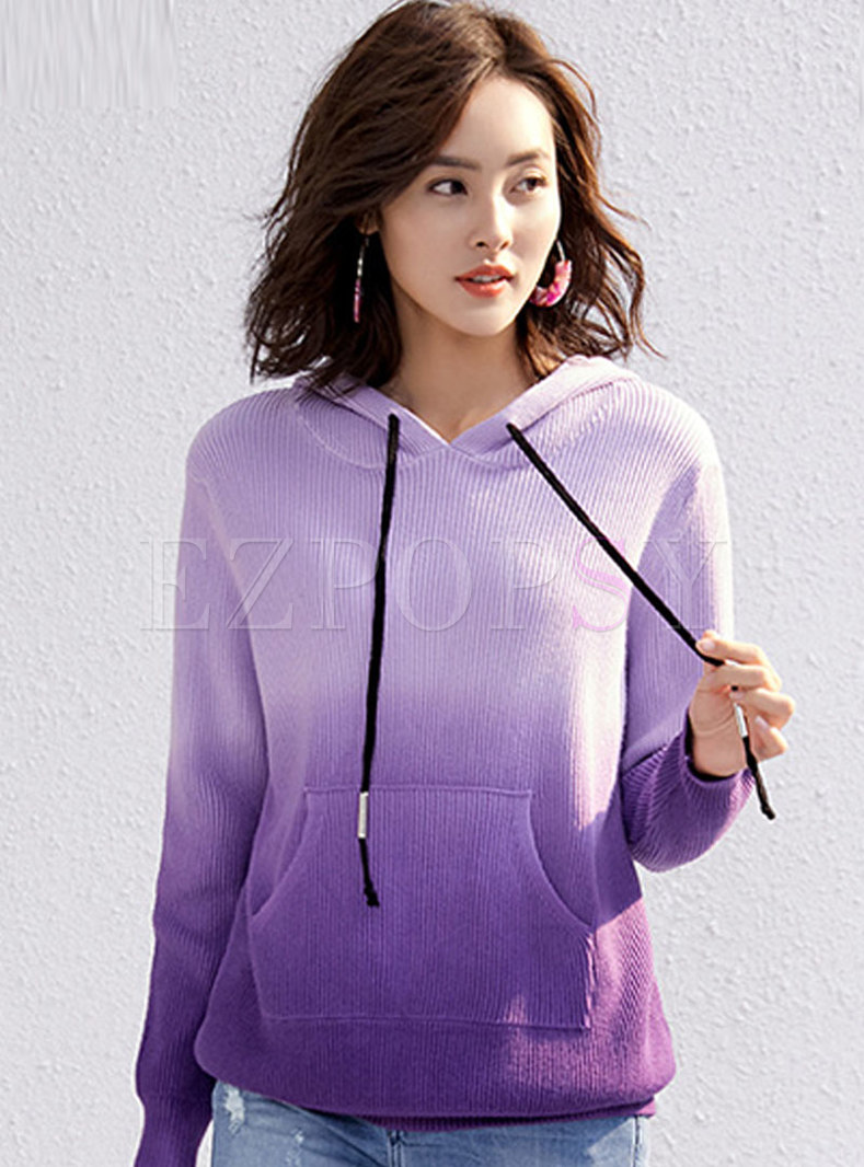 Gradient Hooded Straight Pullover Sweater