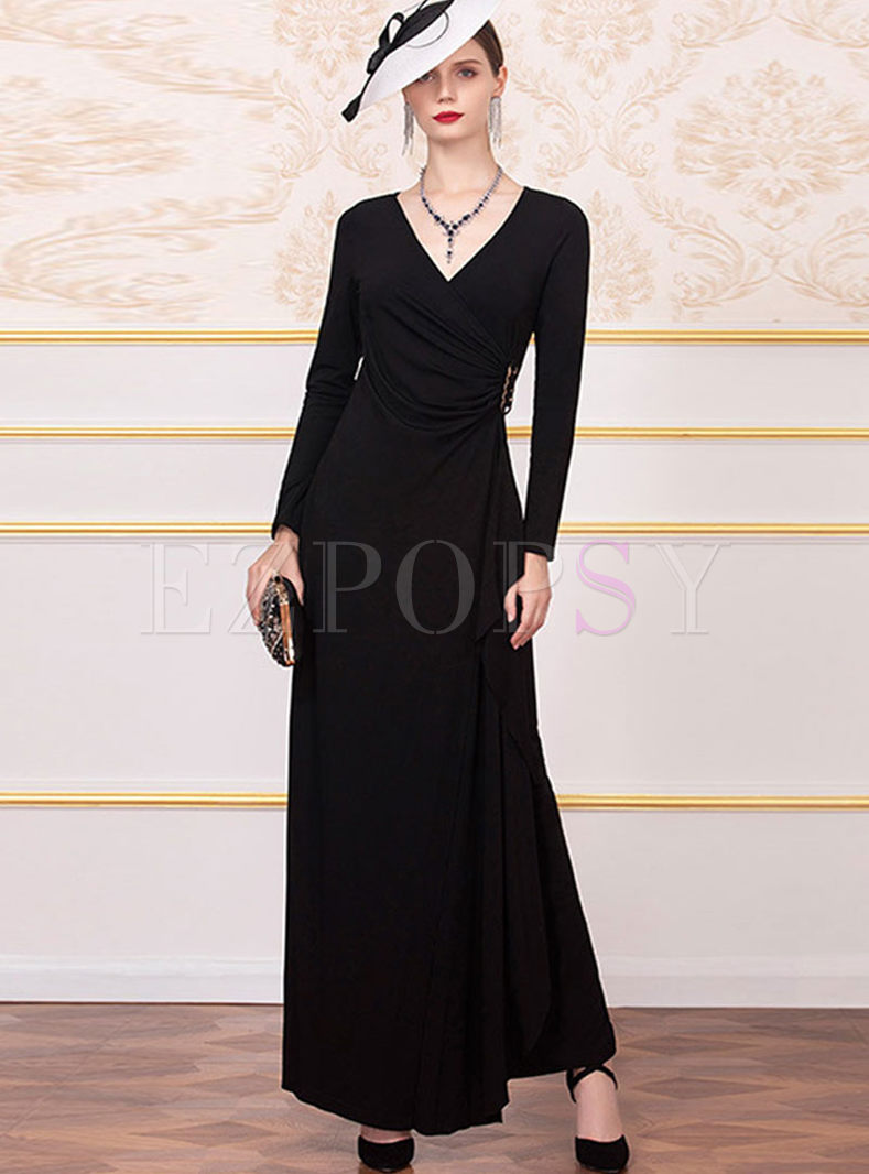 Black Long Sleeve Slim Maxi Dress