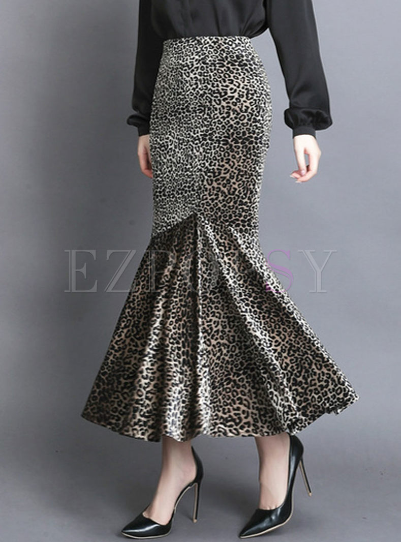 Skirts | Skirts | High Waisted Leopard Velvet Mermaid Skirt