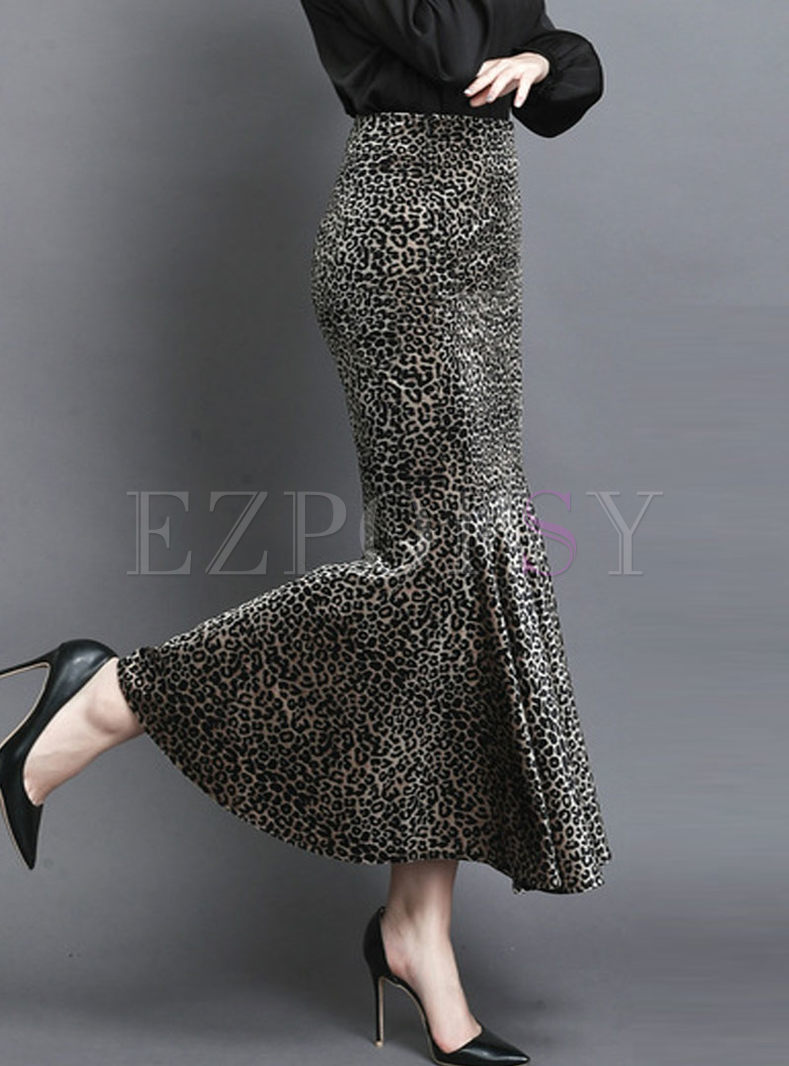 Skirts | Skirts | High Waisted Leopard Velvet Mermaid Skirt