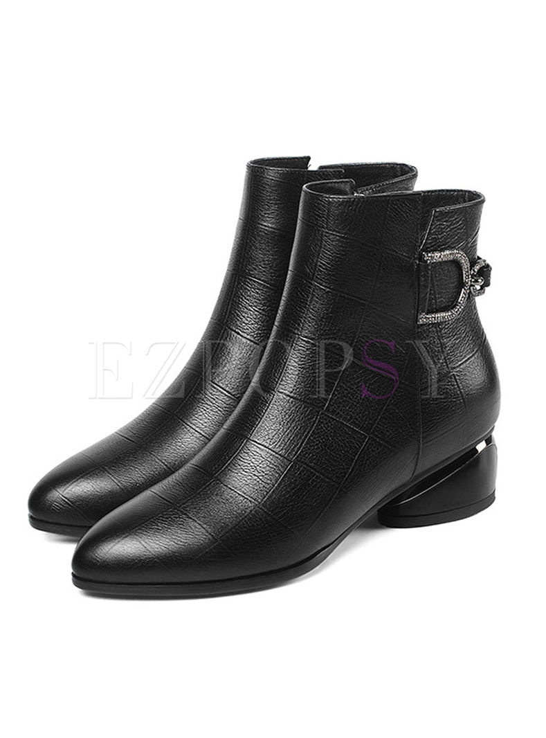 Black Pointed Head Plush Short Boots