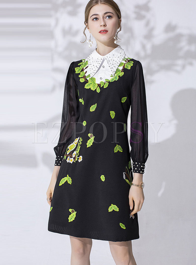 Patchwork Embroidered Beading A Line Dress