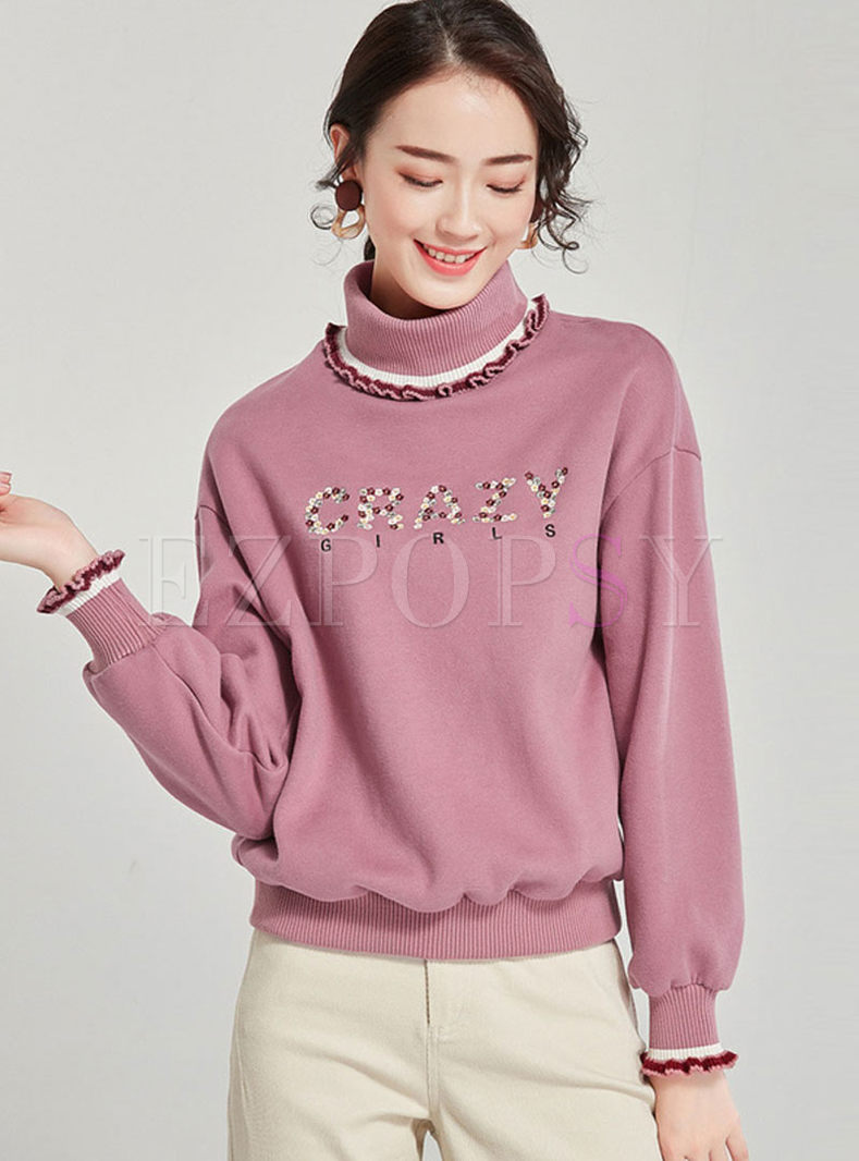 Casual Letter Embroidered Pullover Sweatshirt