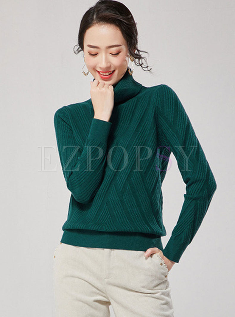 Solid Color Turtleneck Pullover Slim Sweater