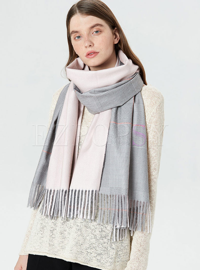 Accessories | Scarves & Wraps | Color-blocked Plaid Fringed Thick Scarf