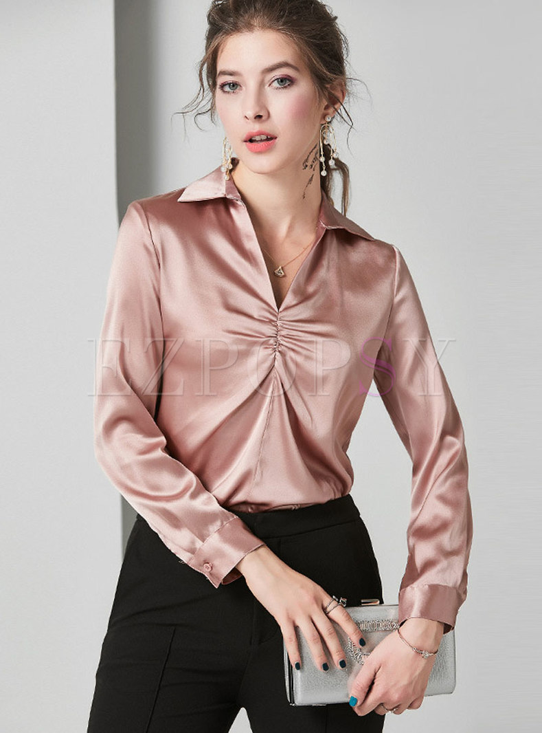 Tops | Blouses | V-neck Sucking Pullover Silk Blouse