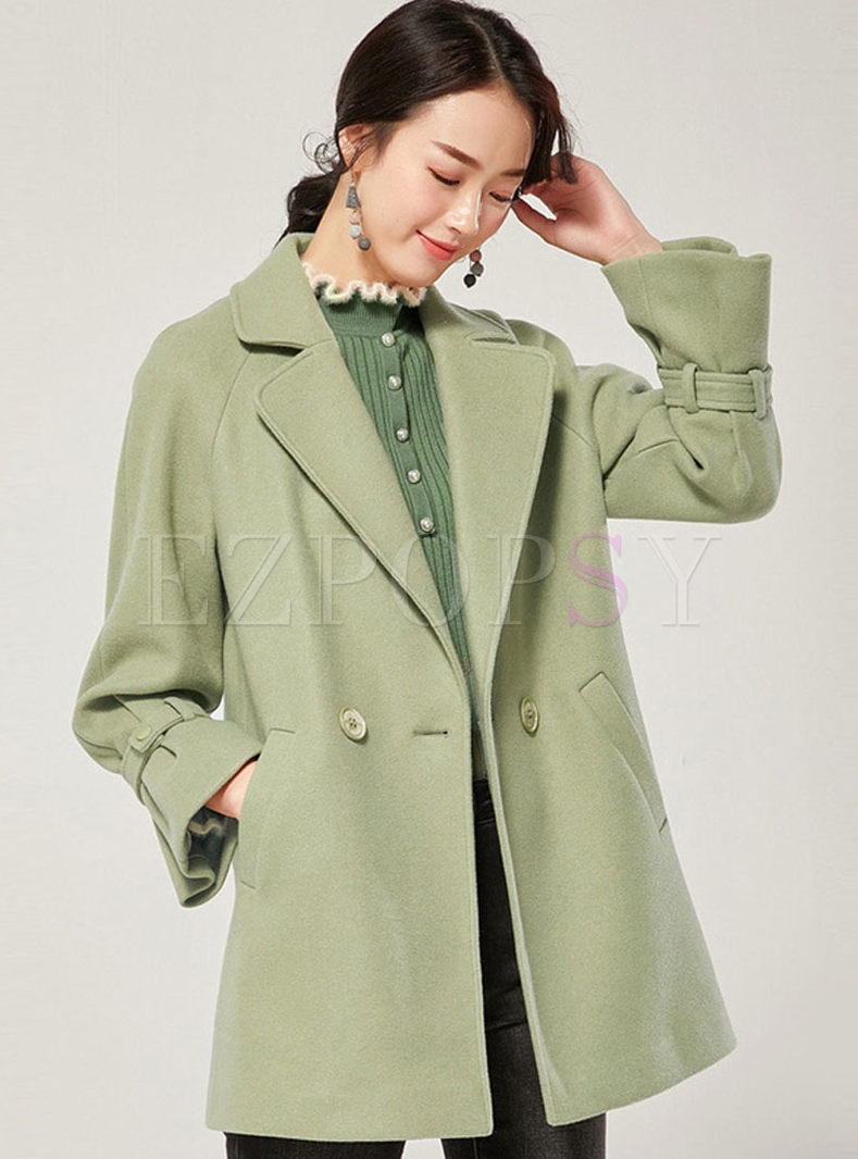 Notched Animal Embroidered Loose Peacoat