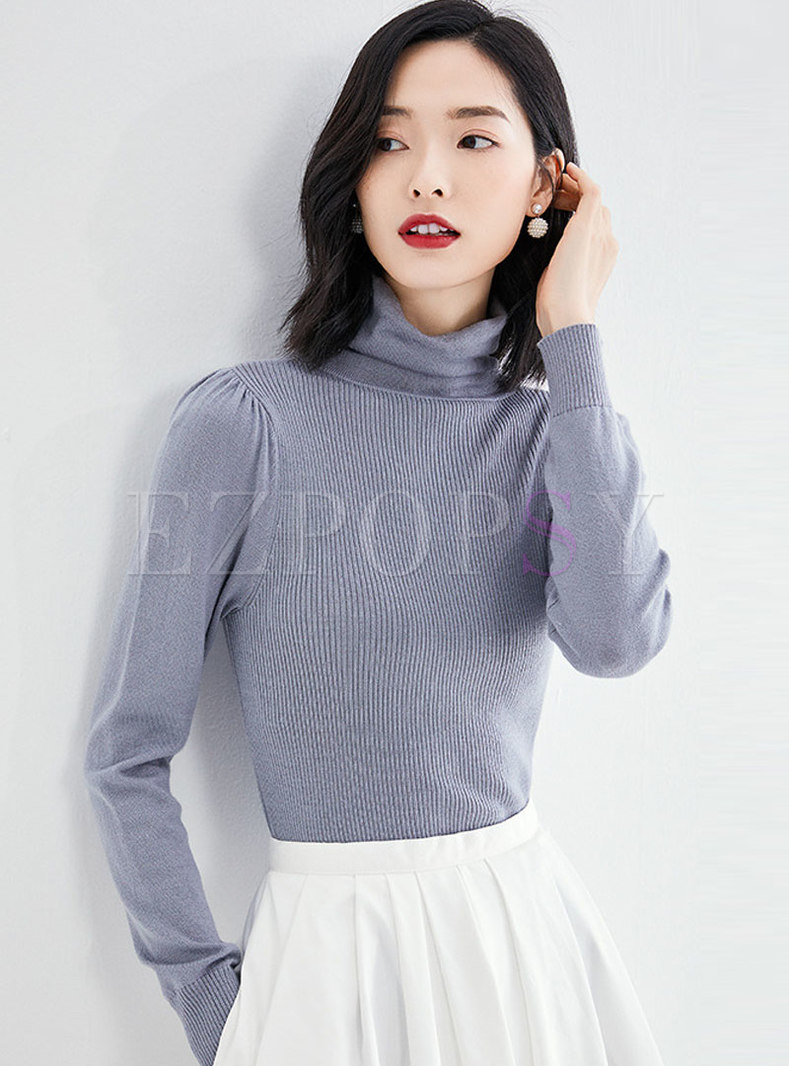 Solid Color High Collar Slim Sweater
