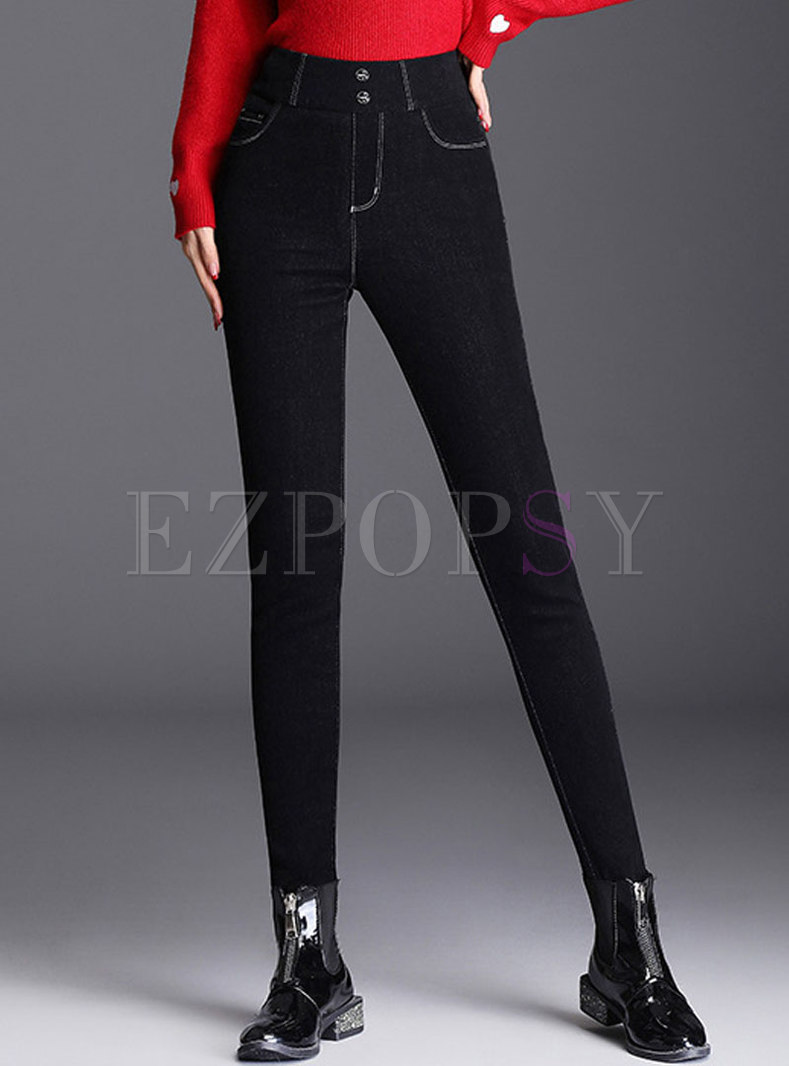 High Waisted Cotton Thick Pencil Pants