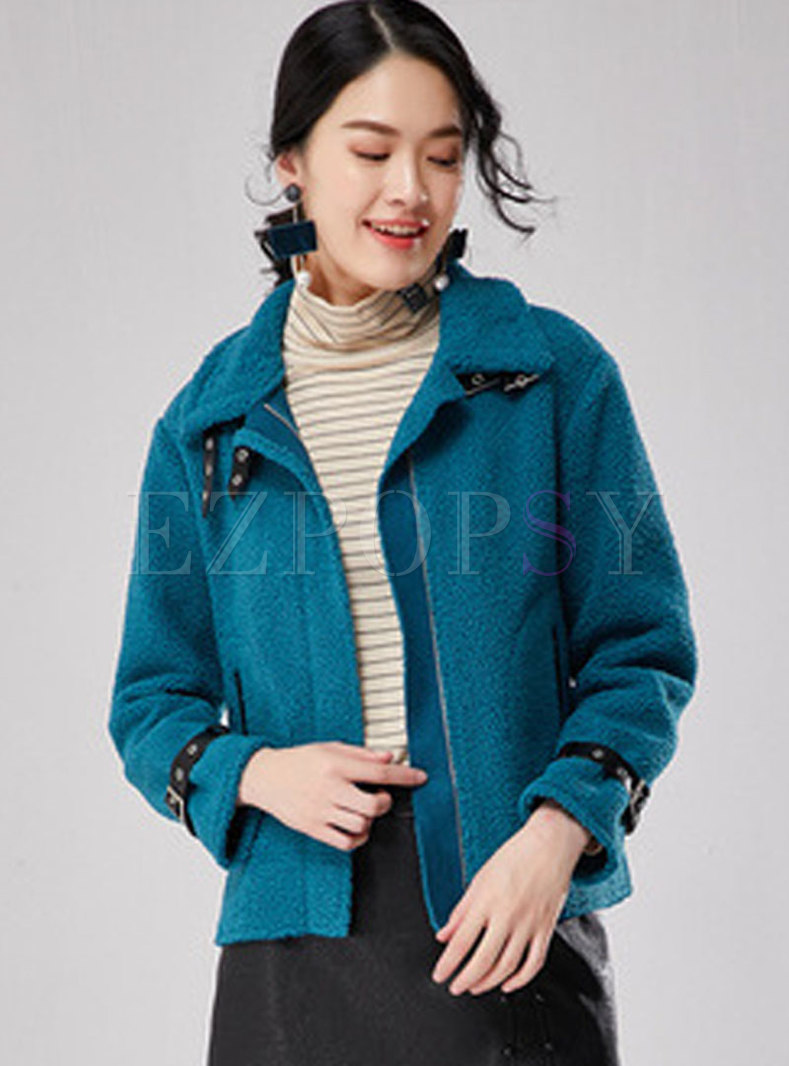 Solid Color Lapel Straight Teddy Bear Jacket