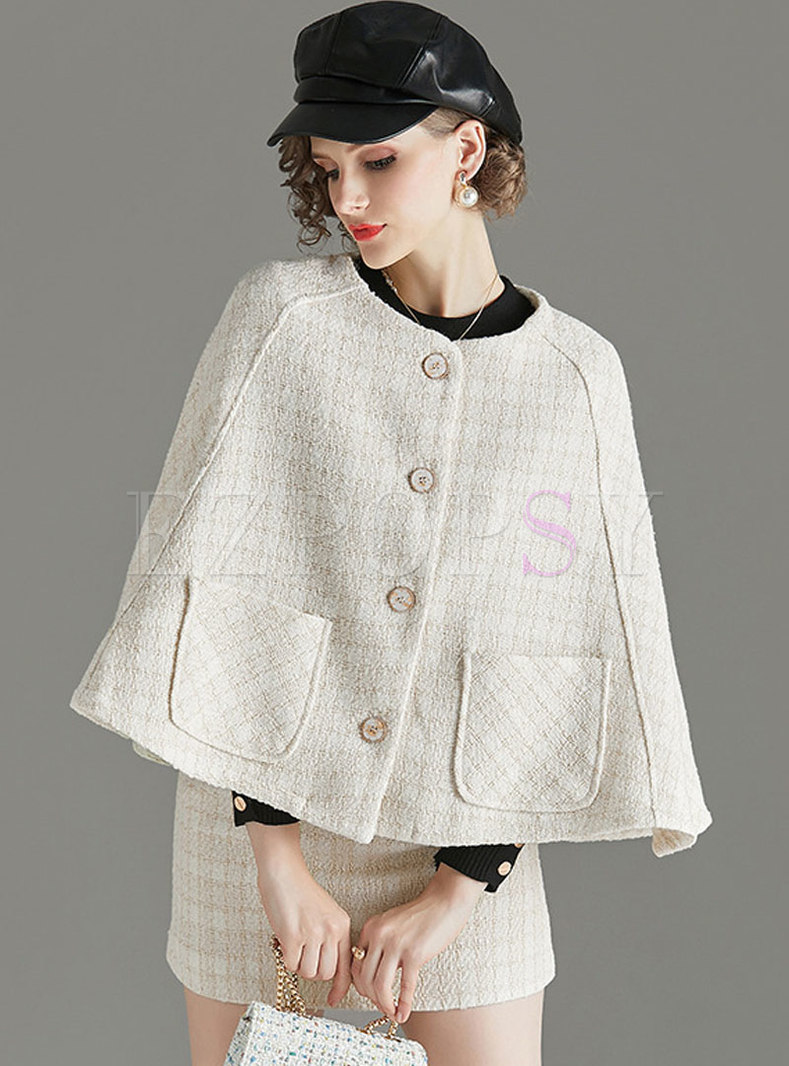 Plaid Cloak Coat & Bodycon Mini Skirt