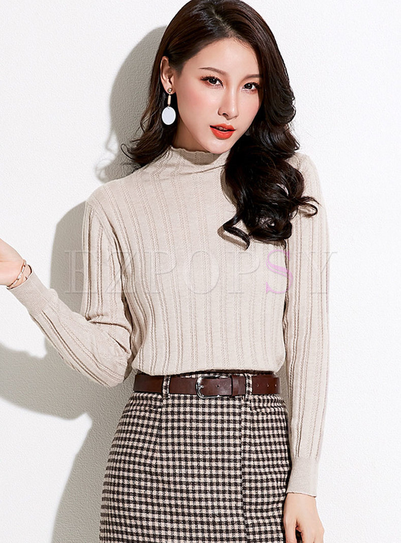 Solid Color Stand Collar Slim Thin Sweater