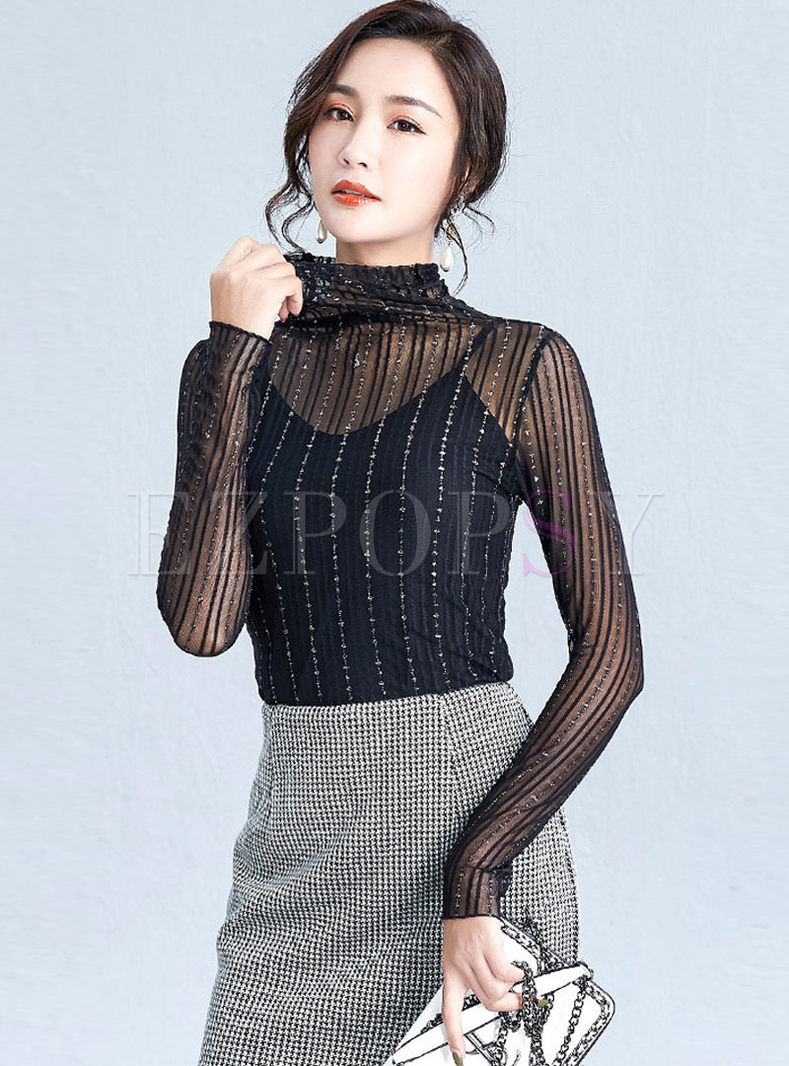 Transparent Mesh T-shirt With Camisole