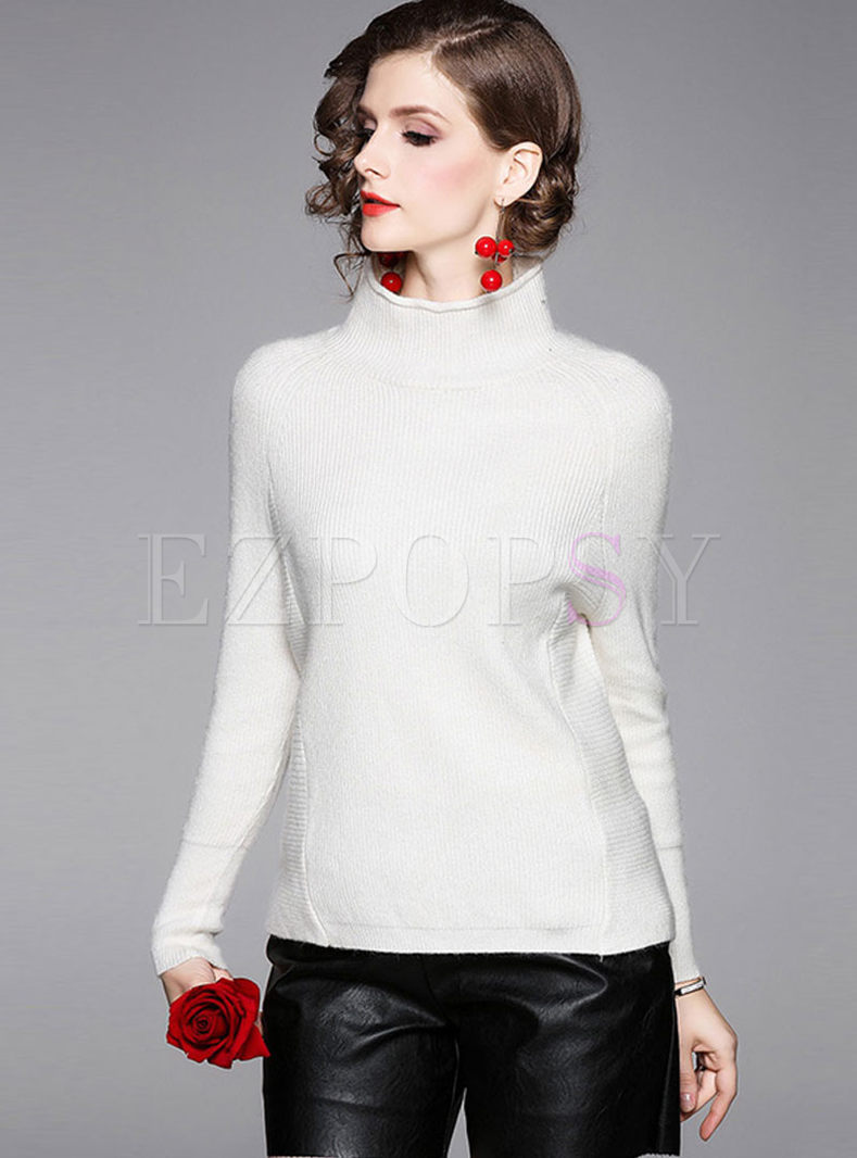 White Turtleneck Long Sleeve Sweater