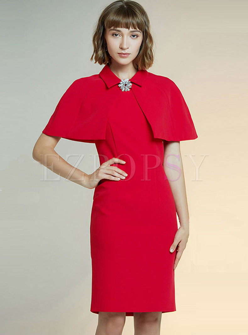 Red Bodycon Homecoming Dress With Poncho