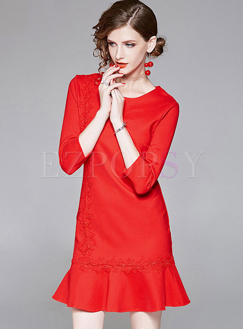 Dresses | Bodycon Dresses | Red Crew Neck Peplum Mini Dress