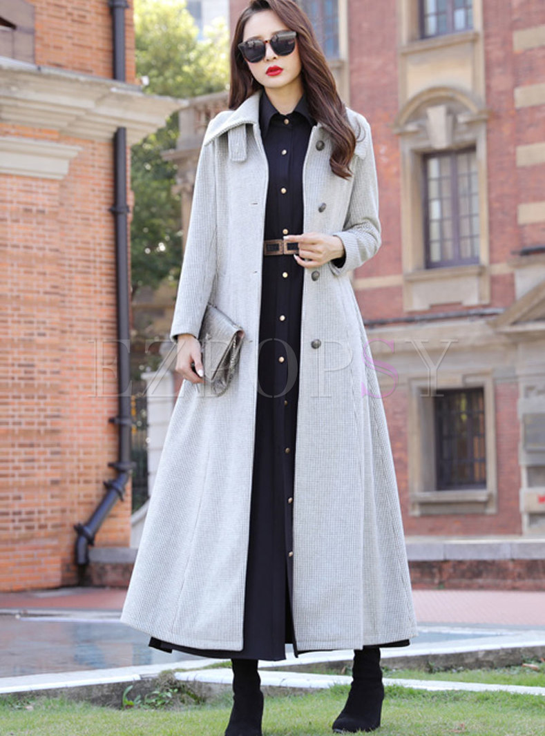 Solid Color Waist Long Overcoat
