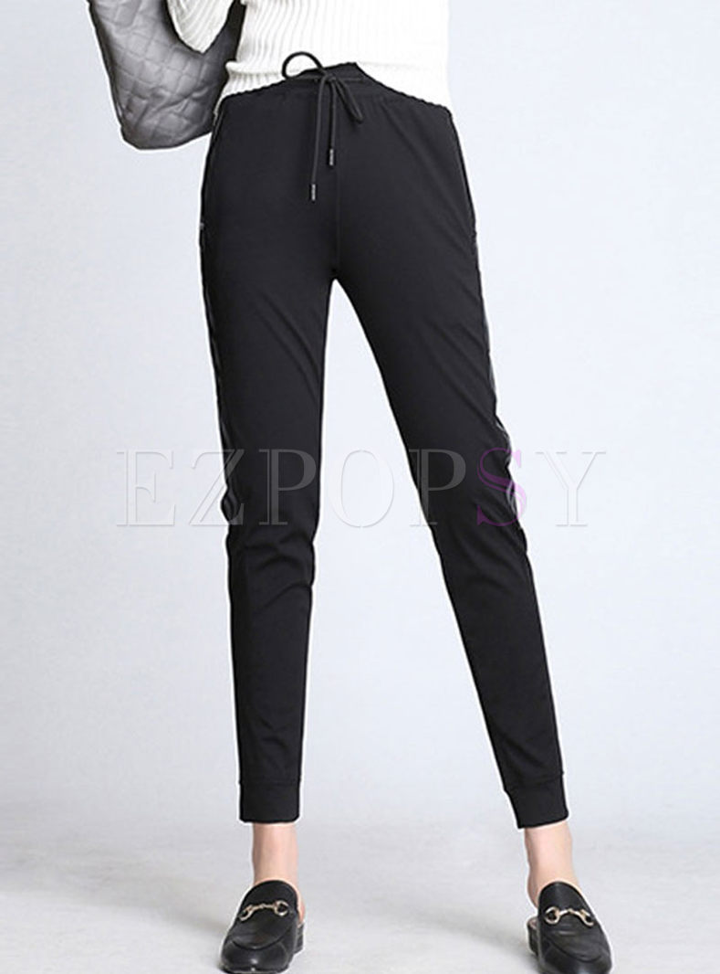 Black High Waisted Drawcord Joggers