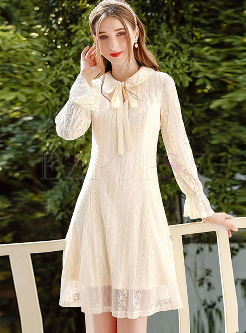 Bowknot Doll Collar Lace A Line Dress