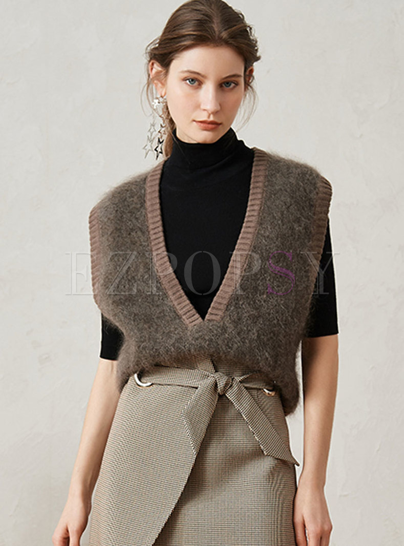 Outwear | Vests | V-neck Pullover Loose Fuzzy Vest