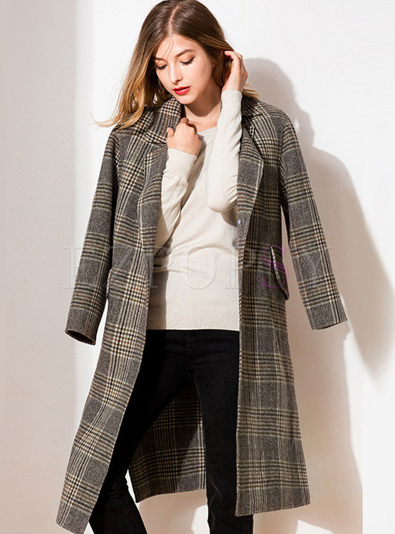 Outwear Jacketscoats Plaid Straight Single Breasted Wool Coat 9225