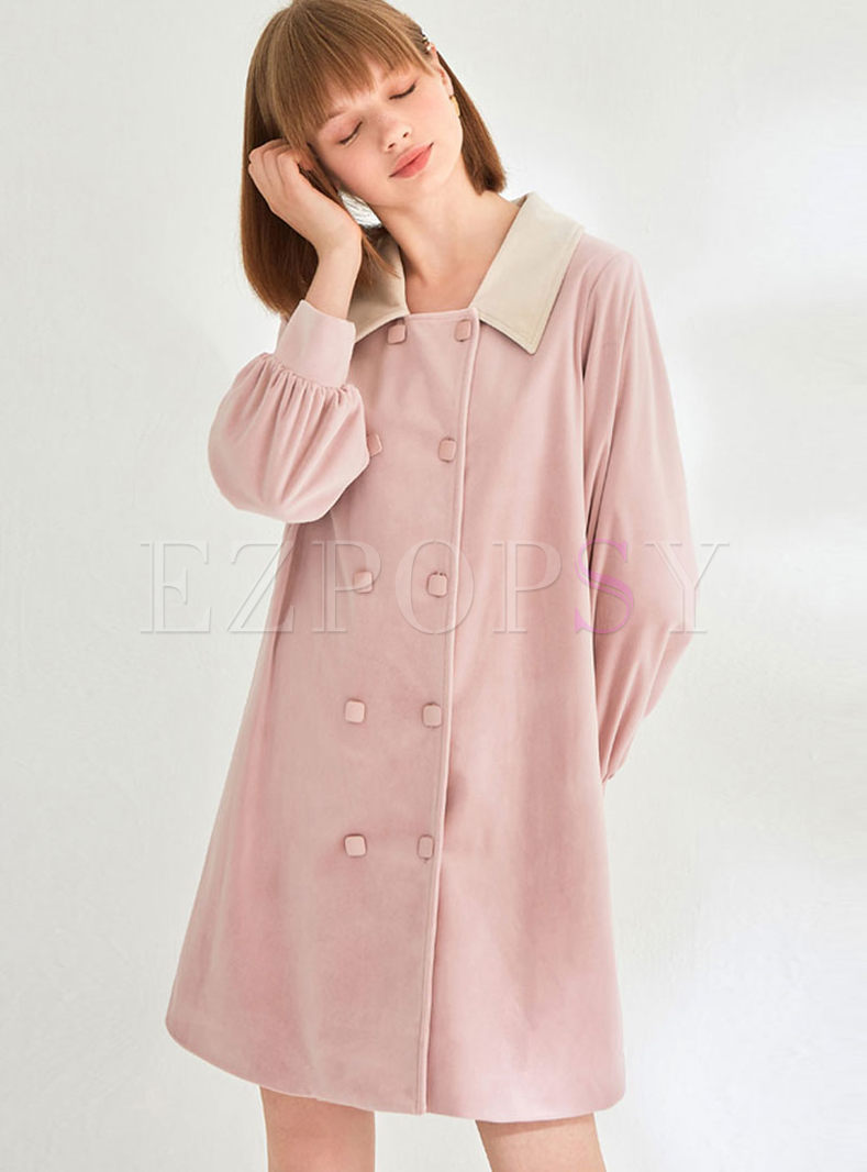 Pink Long Sleeve Double Breasted Peacoat