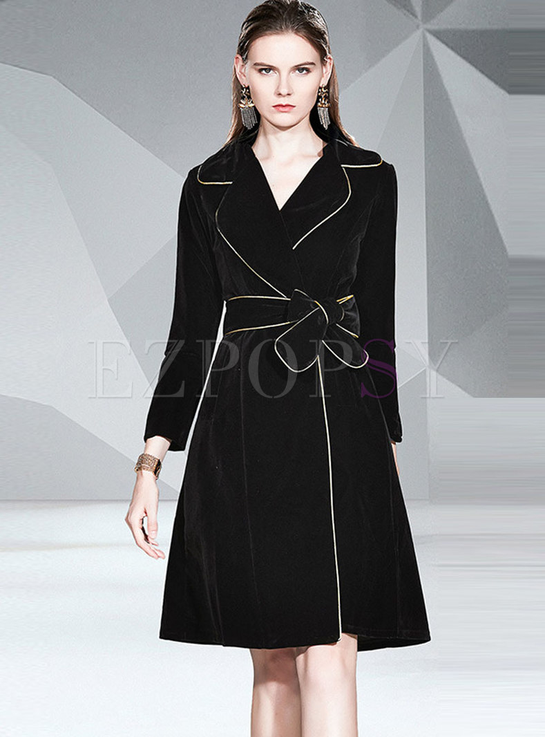 Notched Collar A Line Overcoat With Belt