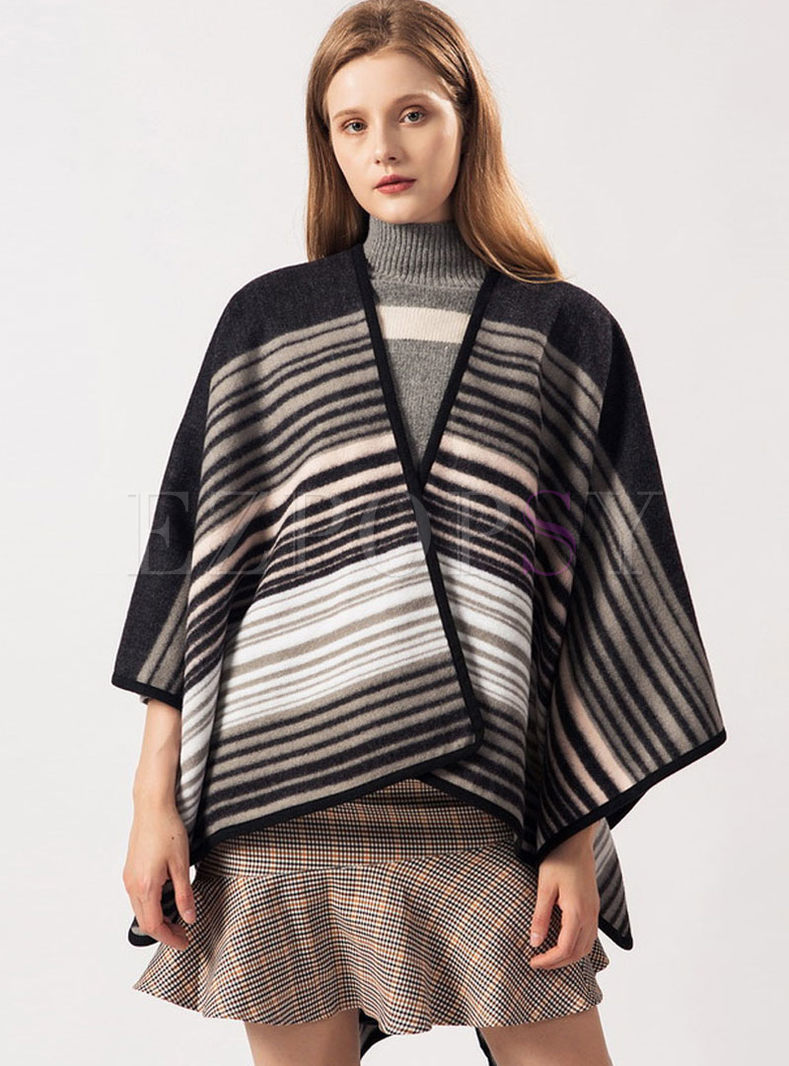 Color-blocked Striped Faux Cashmere Scarf
