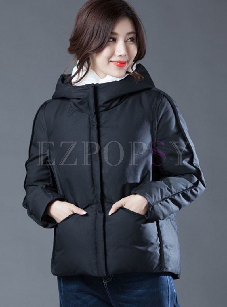 Stylish Solid Color Hooded Cropped Down Jacket