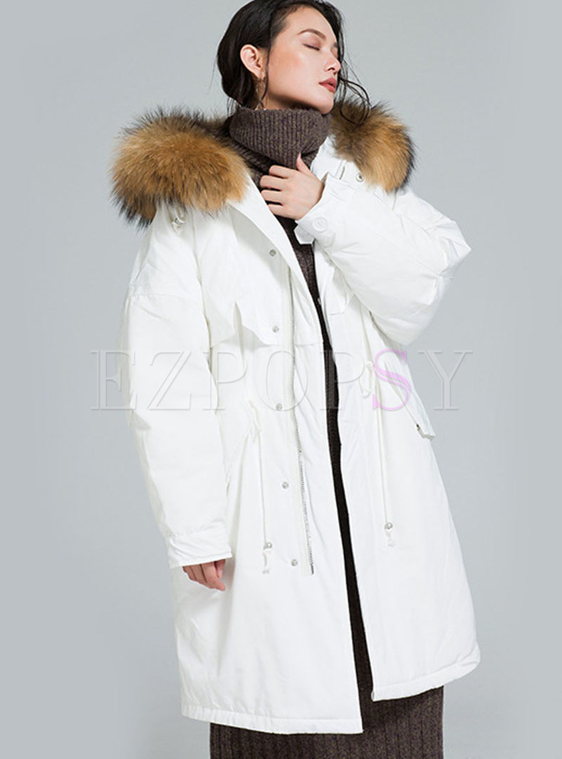 Hooded Waisted Orolay Coat With Drawcord