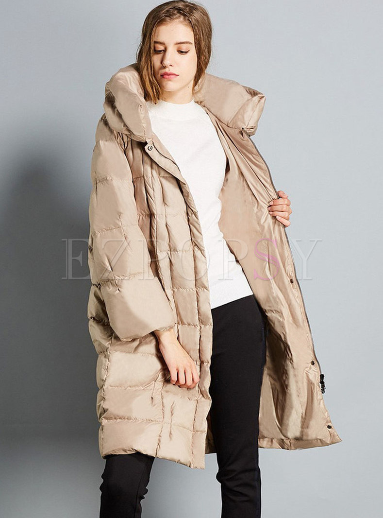 Mock Neck Pleated Straight Loose Puffer Coats