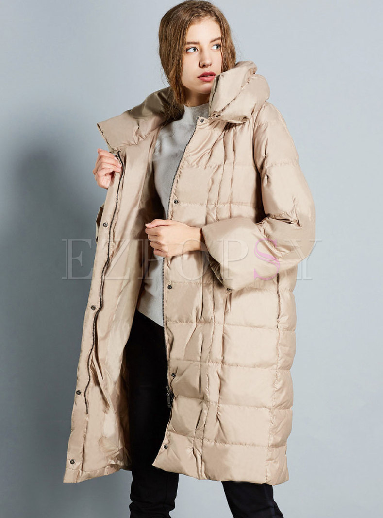 Outwear | Down Coats | Mock Neck Pleated Straight Loose Puffer Coats