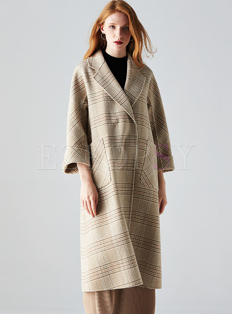 Plaid Loose Wool Coat With Belt