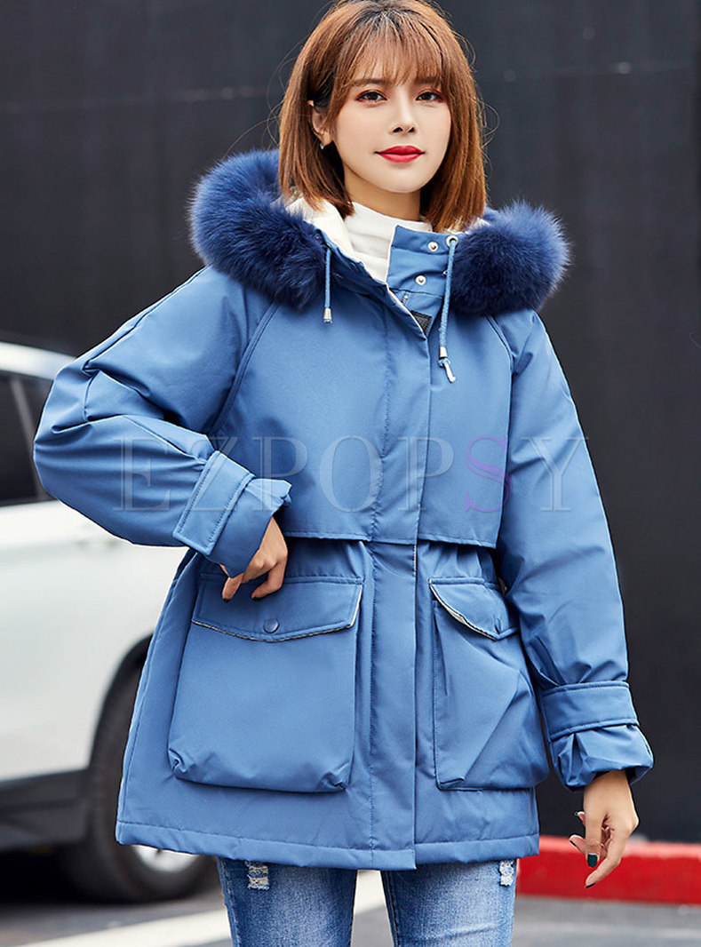 Solid Color Hooded Waist Orolay Coat