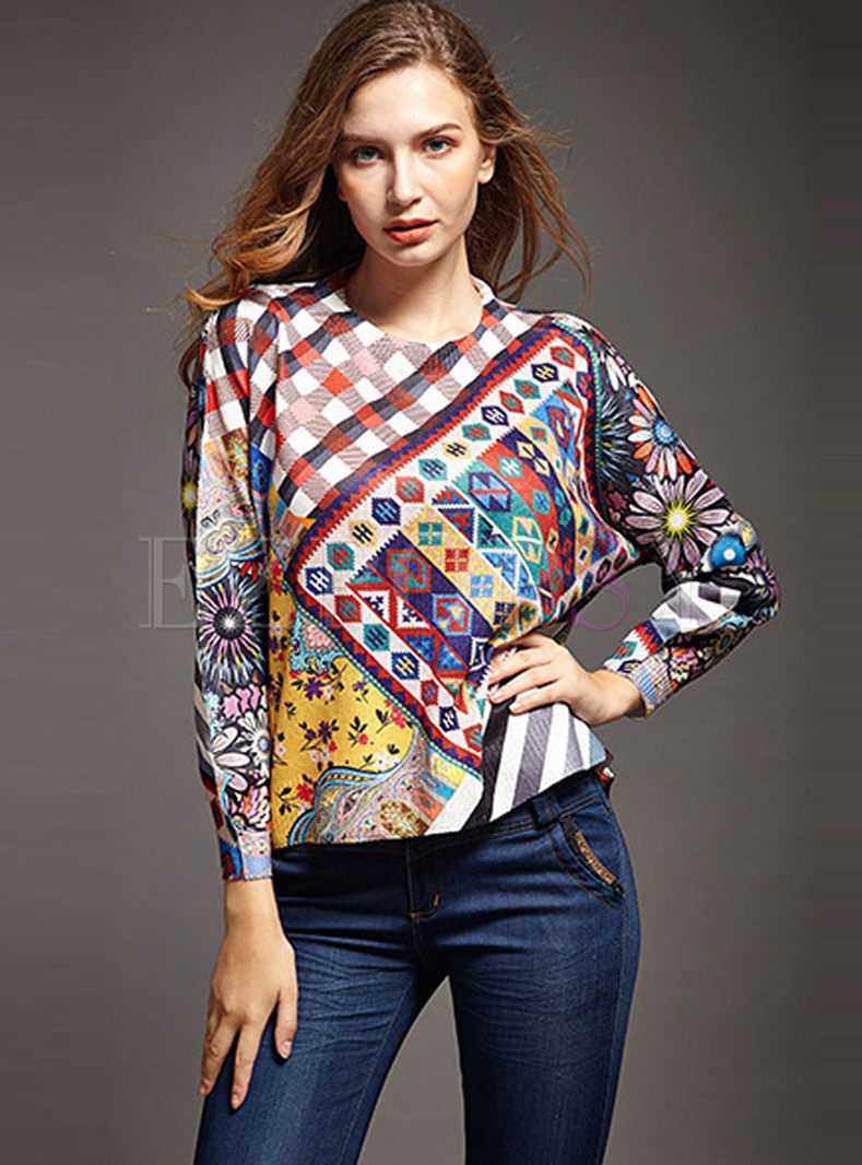 Long Sleeve Pullover Print Sweater