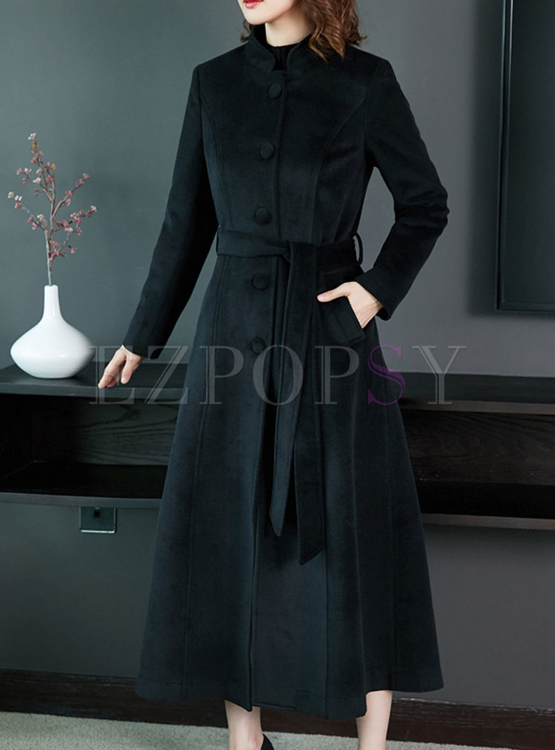Outwear | Jackets/Coats | Solid Color Mock Neck Long A Line Overcoat