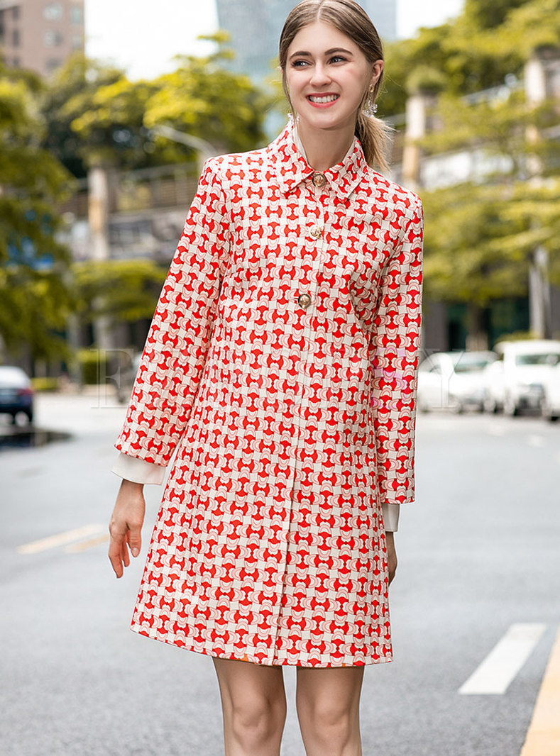 Print Straight Single-breasted Trench Coat