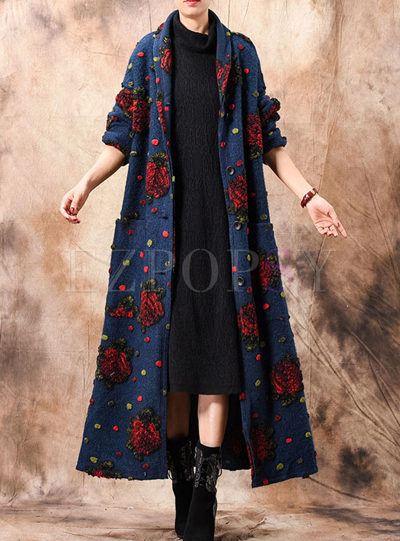 Long Sleeve Embroidered Plus Size Coat
