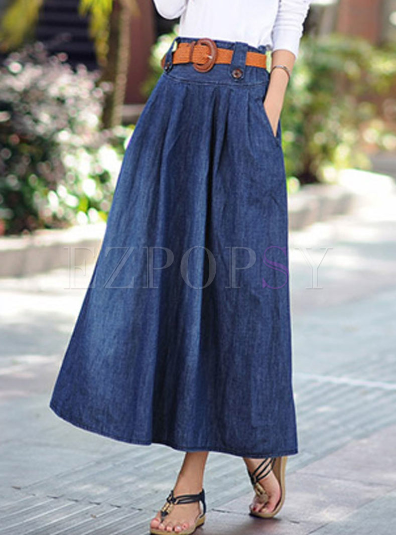 Skirts | Skirts | High Waisted Big Hem Denim Long Skirt