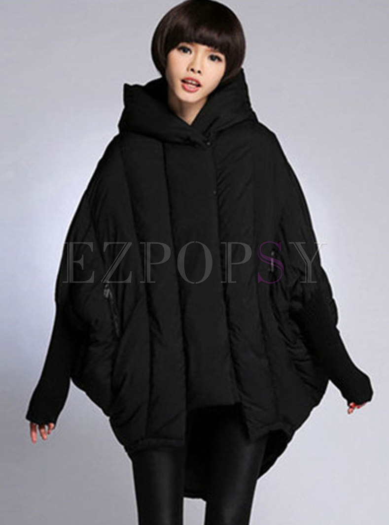 Hooded Batwing Sleeve Plus Size Puffer Coat