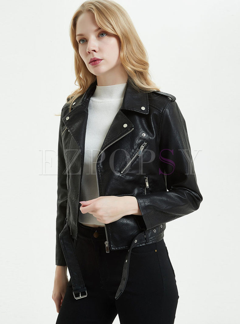 Spring Vintage Short Jack for Fall Geschallino Women/’s PU Leather Jacket Biker Jacket with Zipped Pockets