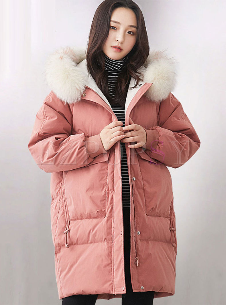 Solid Color Loose Drawcord Puffer Coat
