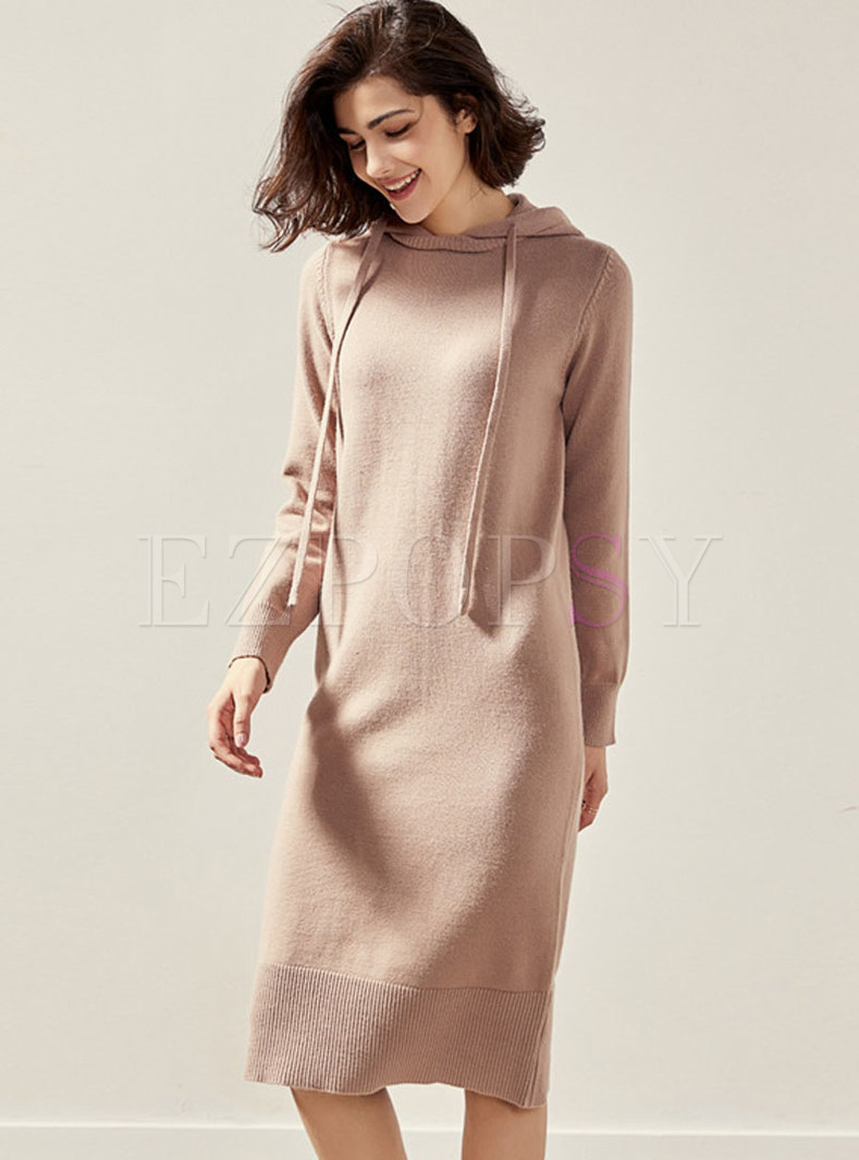 Hooded Straight Loose Sweater Dress