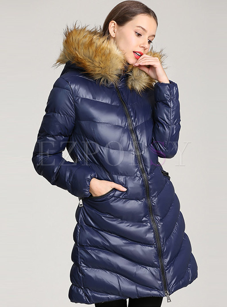 Outwear | Down Coats | Faux Fur Hooded Shiny Puffer Coat