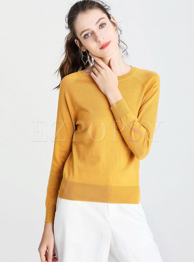 Tops | Sweaters | Yellow Pullover Slim Thin Wool Sweater